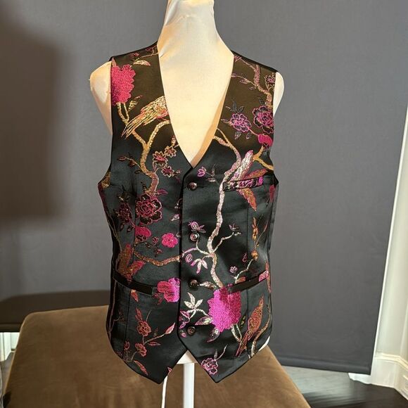 Men’s Floral Black Tuxedo Jacket & Vest Set Shawl Lapel Formal Party Size 30 NWT - Picture 7 of 13